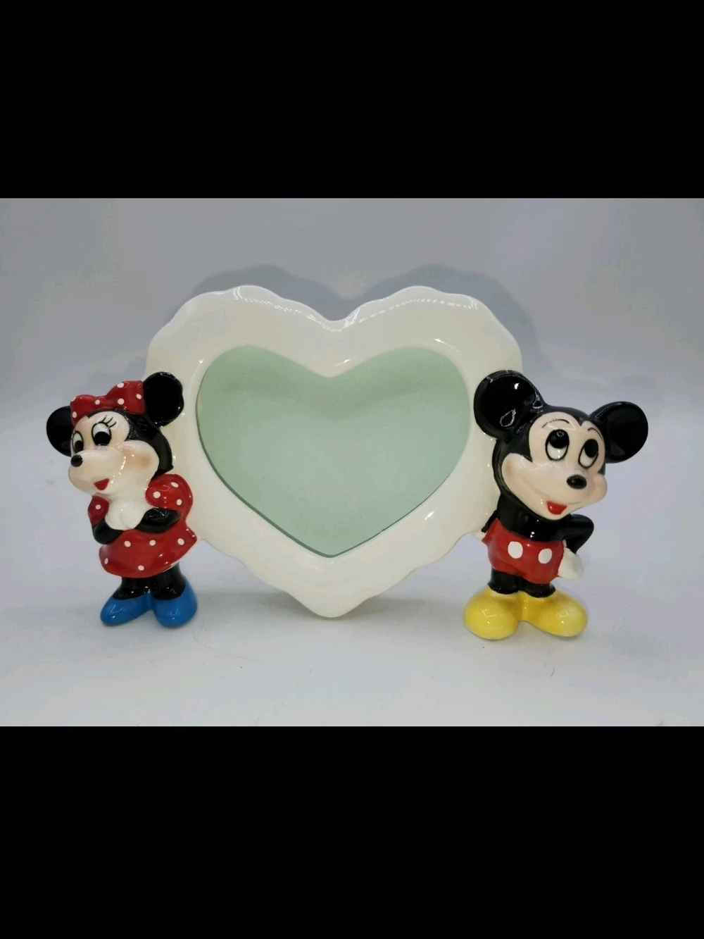 Vintage Disney Mickey & Minnie Mouse Ceramic Heart Shaped Picture Frame Japan